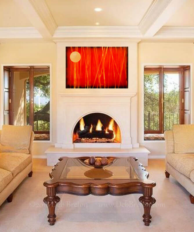 Abstract in Living room with fireplace