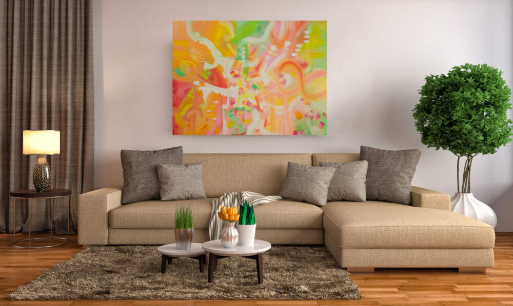 Large abstract spring time colored painting by Deb Breton