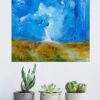 Deluge - small square abstract landscape painting in interior