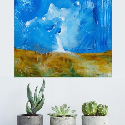 Deluge - small square abstract landscape painting in interior