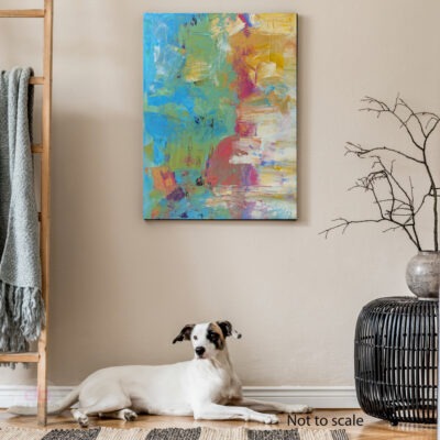Im falling for you - abstract painting in room area with dog