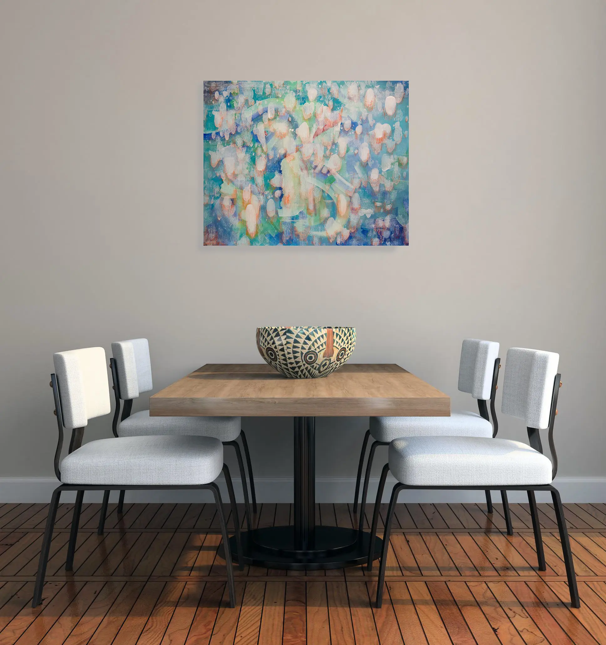 original abstract painting in dining area
