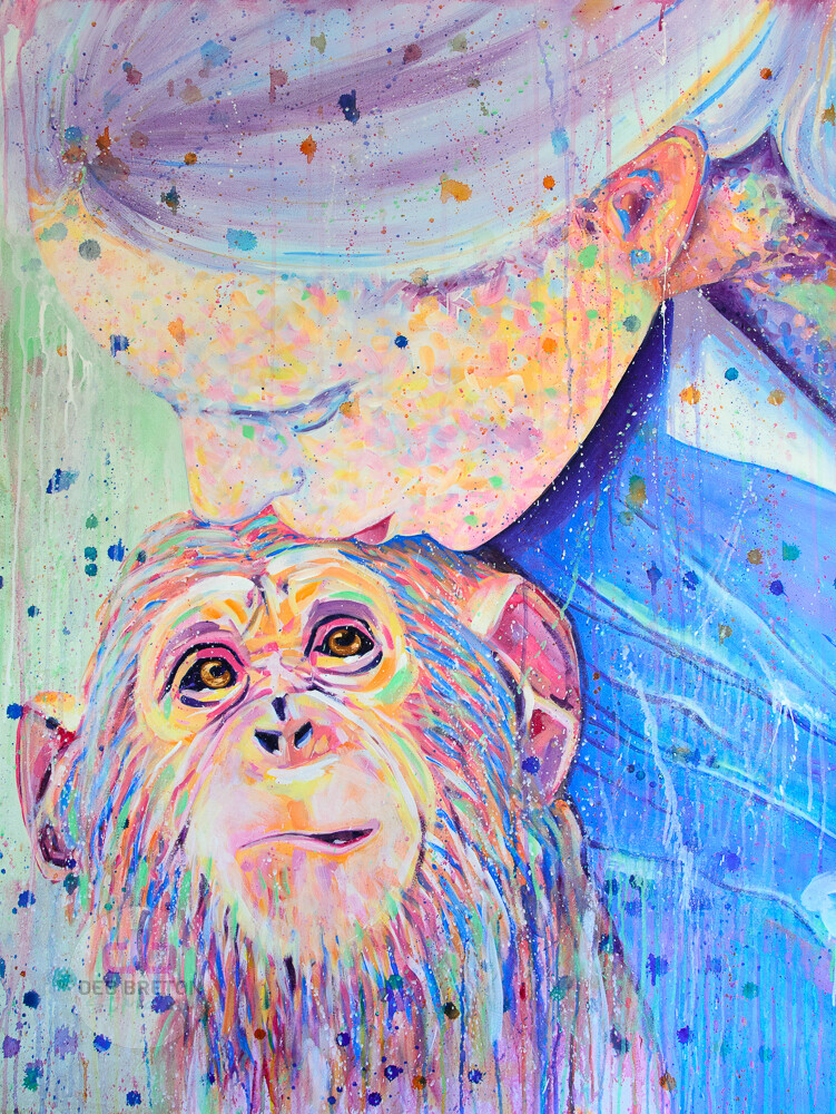 jane goodall with chimpanzee - original painting