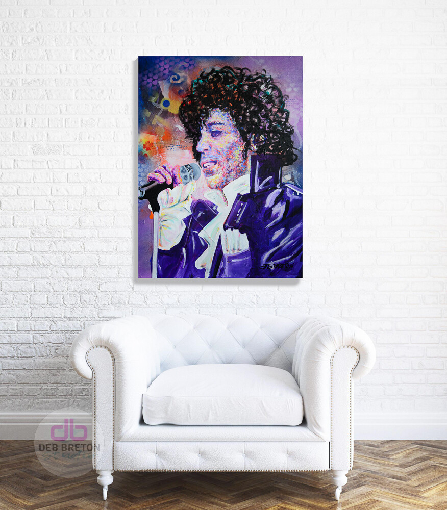 original painting of Prince hanging in living area