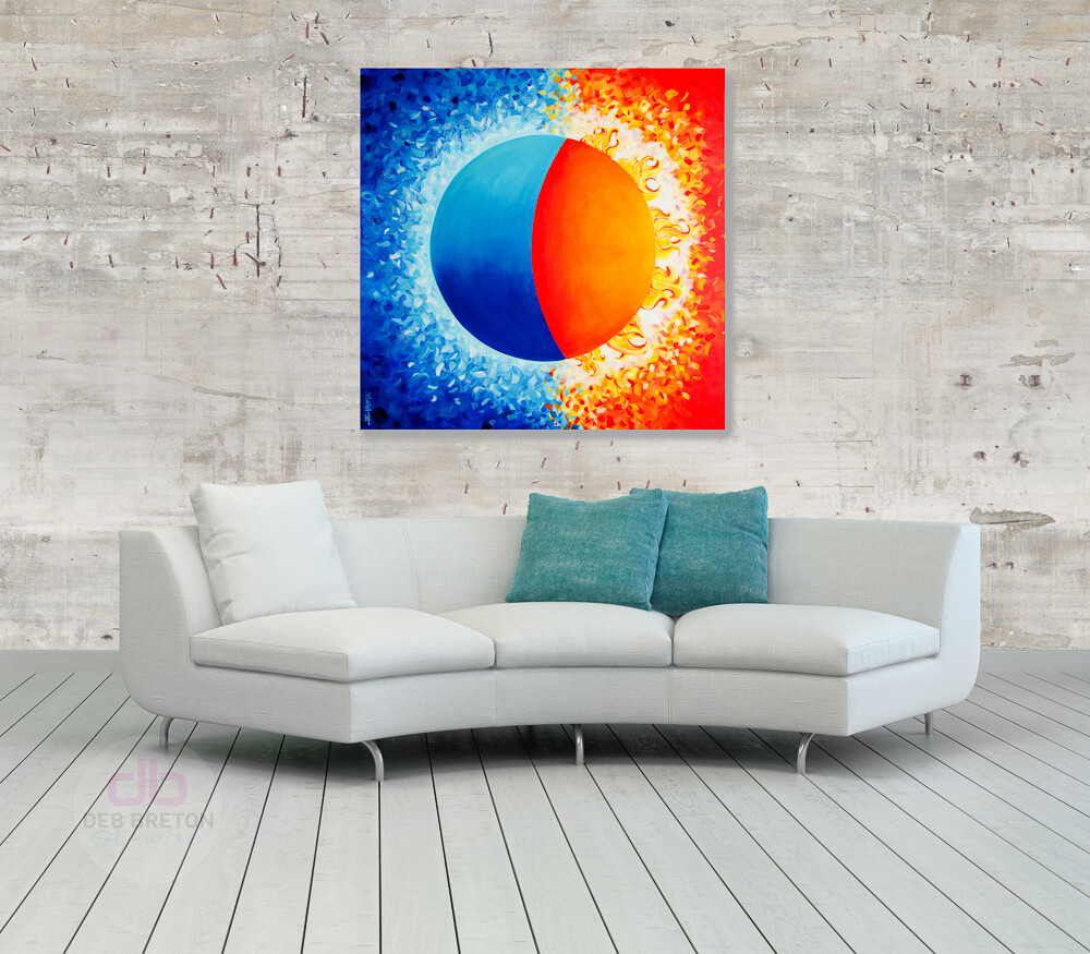 abstract sun and moon painting in situ