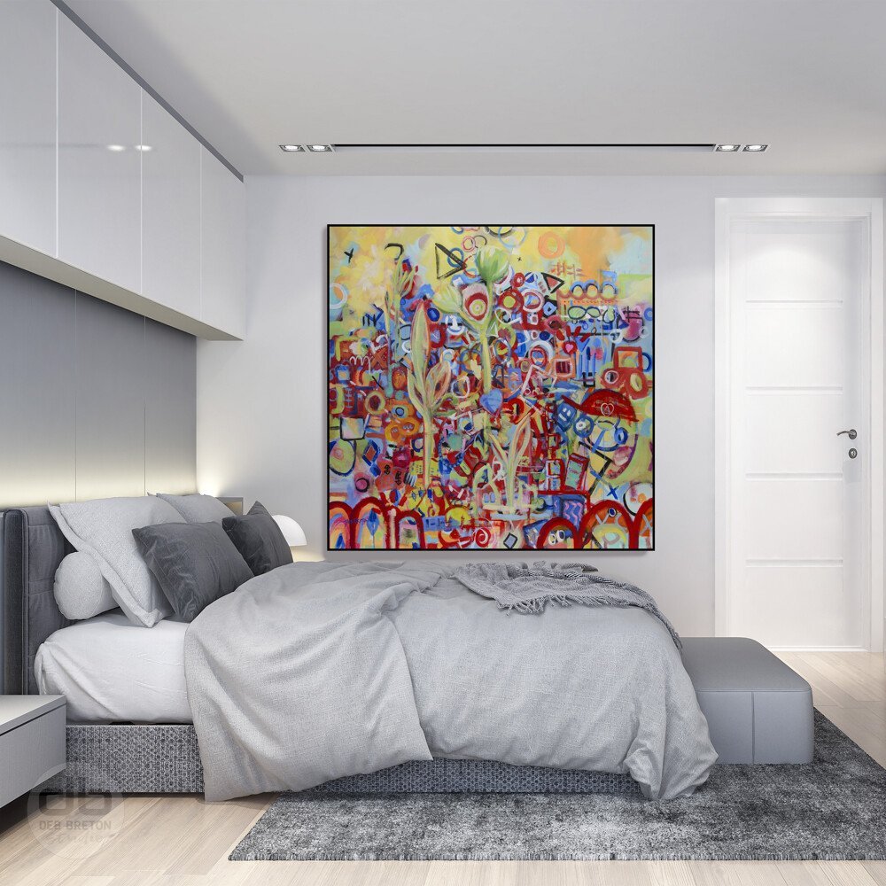 xoxo extra large painting in modern bedroom
