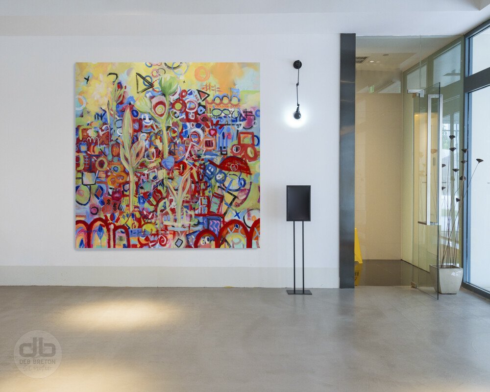 xoxo extra large painting in modern lobby